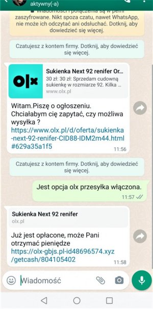 Uwaga na oszustwa przy pomocy Olx oraz WhatsApp