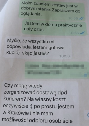 Przykładowe wiadomości pomiędzy pokrzywdzoną a oszustem