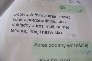 Przykładowe wiadomości pomiędzy pokrzywdzoną a oszustem