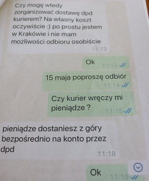 Przykładowe wiadomości pomiędzy pokrzywdzoną a oszustem