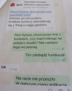 Przykładowe wiadomości pomiędzy pokrzywdzoną a oszustem