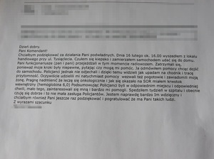 Podziękowanie od mieszkańca Lubina dla policjantów