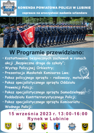 Zaproszenie mieszkańców na nadanie sztandaru dla Komendy Powiatowej Policji w Lubinie