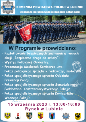 Policjanci zapraszają na uroczystość nadania sztandaru dla Komendy Powiatowej Policji w Lubinie