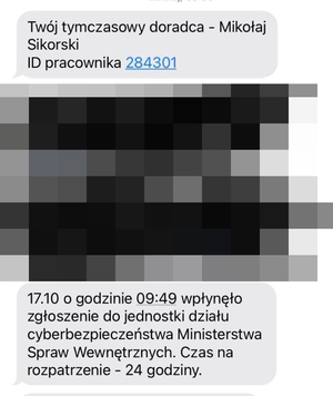 Przykładowa wiadomość od oszustów