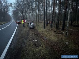 Auto w rowie przy drodze krajowej nr 36