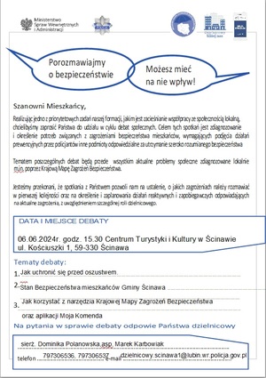 Debata ewaluacyjna na temat bezpieczeństwa seniorów w Ścinawie - zapraszamy