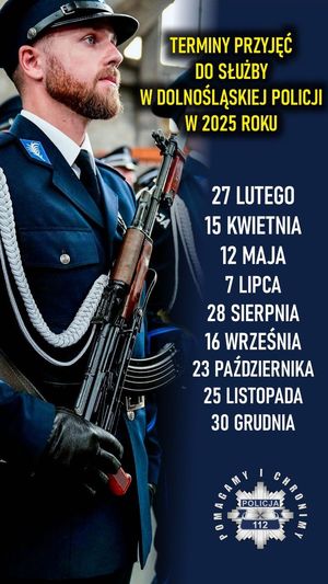 Terminy przyjęć do służby w Policji na 2025 rok na terenie województwa dolnośląskiego