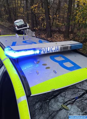 Radiowóz i auto w rowie