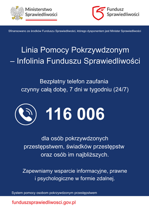 Plakat Ogólnopolskiej Lini Pomocy Pokrzywdzonym