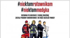 Animowani przedstawiciele służb mundurowych. Nad zdjęciem napis #Niekłamratownikom