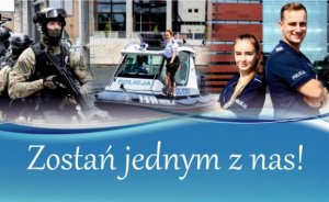 Policjant i policjantka na plakacie z napisem &quot;zostań jednym z nas&#039;