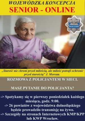 Seniorka siedzi przed ekranem laptopa