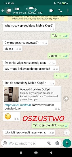 UWAGA NA OSZUSTWA PRZY POMOCY OLX ORAZ WHATSAPP