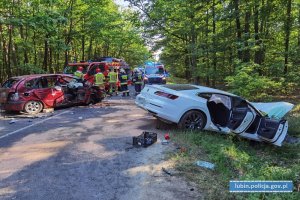 GROŹNY WYPADEK NA TRASIE RUDNA – LUBIN. KIEROWCO ZWOLNIJ!